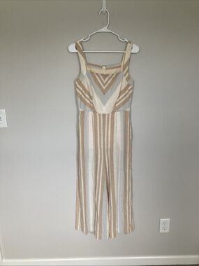 Anthropologie Jumpsuit Size 0 Savannah Tie Waist Linen Wide Crop Leg Lagenlook